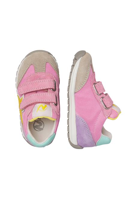 Sneakers en cuir et tissu crumi vl. Gris-orange+Rose-beige 9 - vertbaudet enfant 