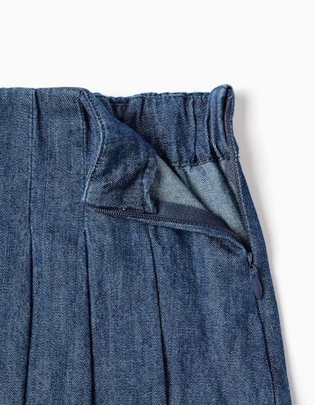 Jupe-short en jean avec plis sur le devant Bleu foncé 3 - vertbaudet enfant 