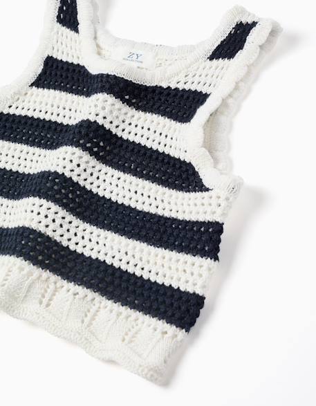 Top sans manches en coton en maille à rayures Beige clair 3 - vertbaudet enfant 