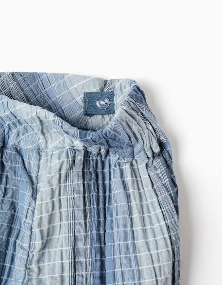 Short en coton à rayures et taille élastique Bleu clair 3 - vertbaudet enfant 