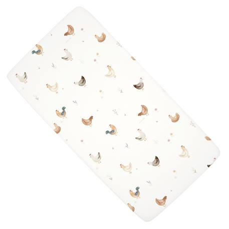 Drap housse berceau en satin de coton gallina Écru – motif poules champêtre 1 - vertbaudet enfant 