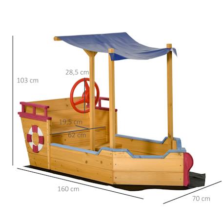 Bac à sable bateau de pirate en bois - voile d'ombrage, coffre rangement, gouvernail - bois sapin pré-huilé Orange 3 - vertbaudet enfant 