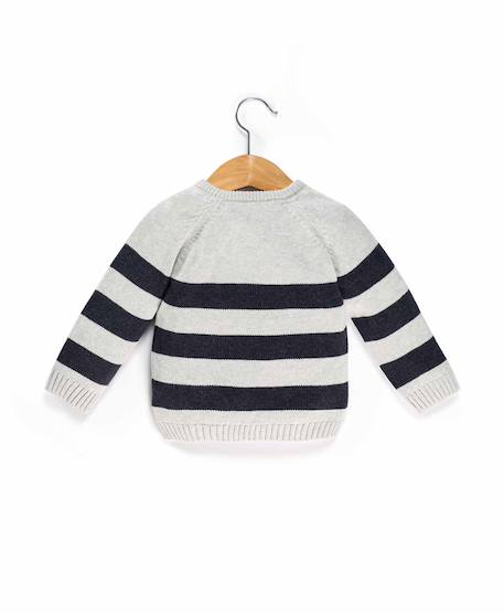 Pull 100% coton bébé garçon Fond gris chine raye indigo 2 - vertbaudet enfant 