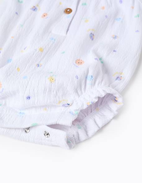 Barboteuse en coton avec motif et volants Blanc 4 - vertbaudet enfant 