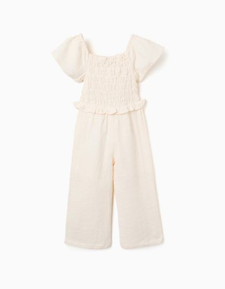 Combinaison en coton à jambe large et broderie anglaise Beige clair+Vert clair 2 - vertbaudet enfant 