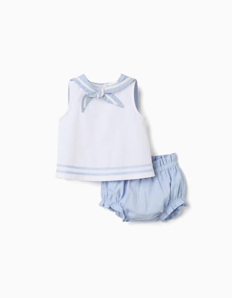 Blouse sans manches + bloomer en coton Bleu clair 1 - vertbaudet enfant 