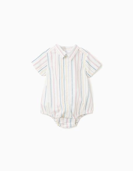 Body-chemise en coton à rayures ethniques b&s Blanc 1 - vertbaudet enfant 