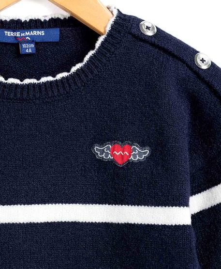Robe manches longues fille Fond indigo raye blanc casse 4 - vertbaudet enfant 