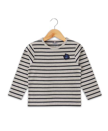 Mariniere manches longues 100% coton garçon Fond gris chine raye indigo 2 - vertbaudet enfant 