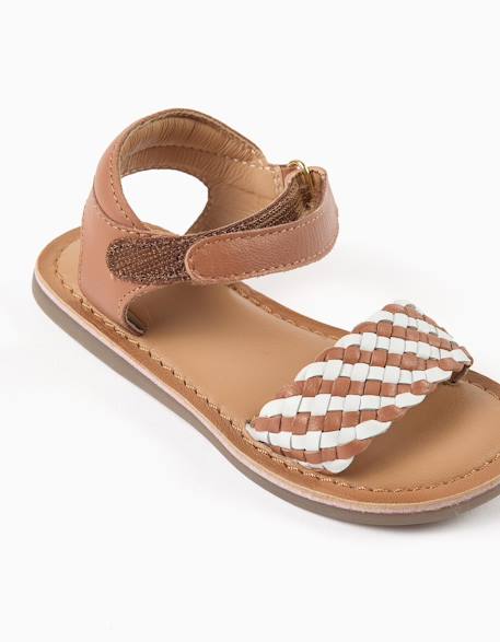 Sandales en cuir avec bride tressée et rembourrage Beige 4 - vertbaudet enfant 