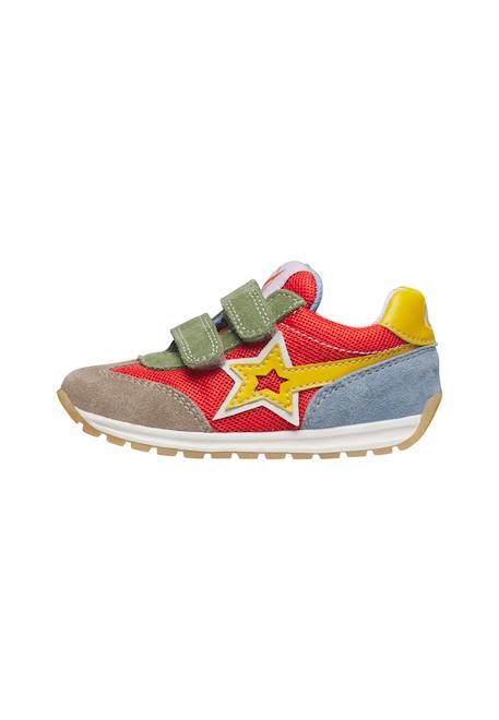 Sneakers en cuir et tissu crumi vl. Gris-orange+Rose-beige 3 - vertbaudet enfant 