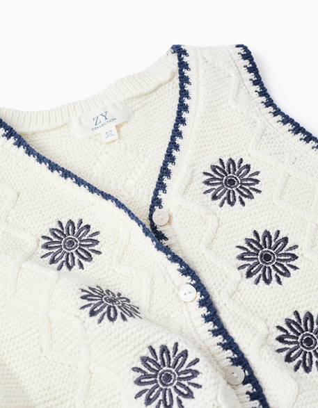 Gilet sans manches en maille coton avec fleurs brodées Beige clair 3 - vertbaudet enfant 