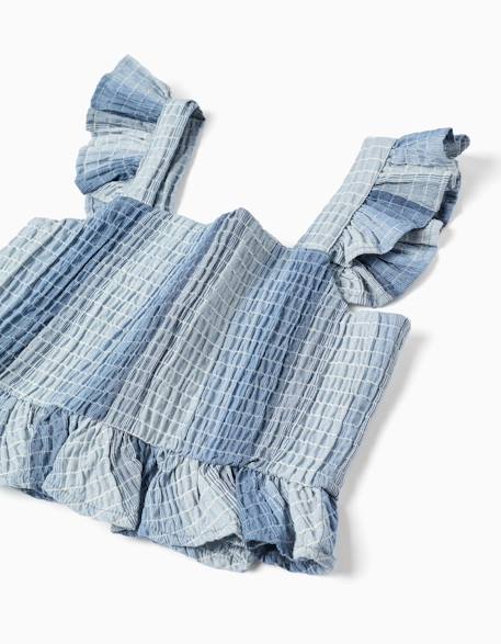 Blouse en coton sans manches à rayures et à volants Bleu clair 4 - vertbaudet enfant 