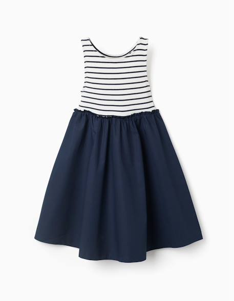 Fille-Robe bi-matière sans manches à rayures