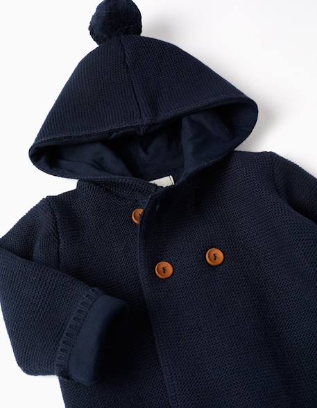 Gilet en maille avec capuche et pompon Bleu foncé 3 - vertbaudet enfant 