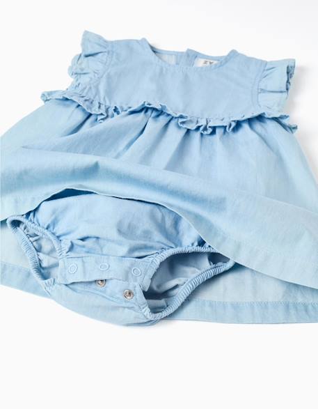 Robe en jean en coton avec volants Bleu clair 4 - vertbaudet enfant 