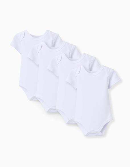 Lot de 4 bodies unis à manches courtes Blanc 1 - vertbaudet enfant 