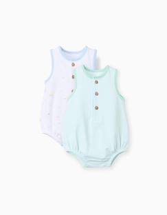 -Lot de 2 barboteuses sans manches en coton