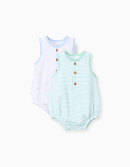 Lot de 2 barboteuses sans manches en coton Vert clair 1 - vertbaudet enfant 