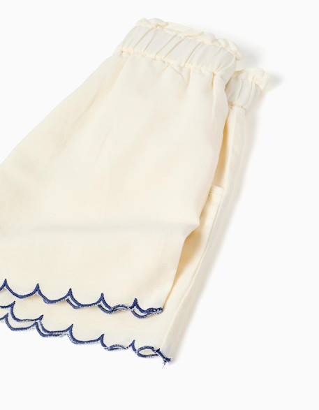 Short en coton et lin avec taille paperbag Beige clair 4 - vertbaudet enfant 