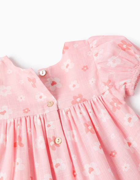 Robe en coton à motif floral et manches ballon Rose clair 3 - vertbaudet enfant 