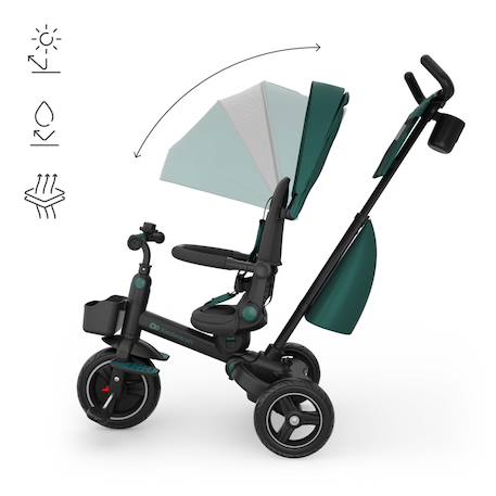 Tricycle Évolutif Kinderkraft SPINSTEP 2 PLUS avec Siège Pivotant 360°, Dossier Réglable, Capote UPF50+ et Roue Libre Beige+Vert 11 - vertbaudet enfant 