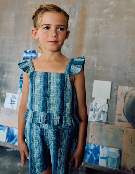 Fille-Blouse en coton sans manches à rayures et à volants