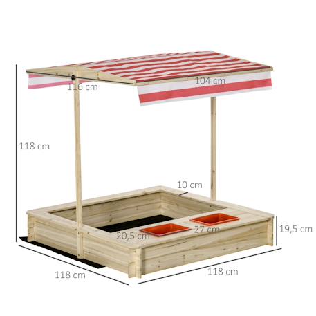 Bac à sable bois carré dim. 1,18l x 1,18l x 1,18h m - hauteur, inclinaison toit réglables, refermable - 2 bacs - bois sapin autoclave Rouge 3 - vertbaudet enfant 