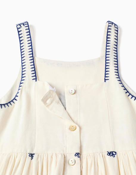 Robe sans manches en coton et lin avec broderie florale Beige clair 4 - vertbaudet enfant 