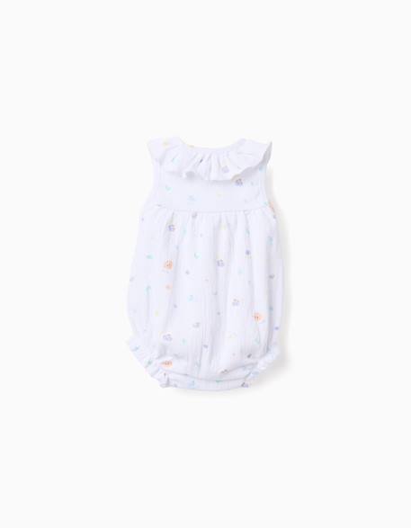 Barboteuse en coton avec motif et volants Blanc 2 - vertbaudet enfant 