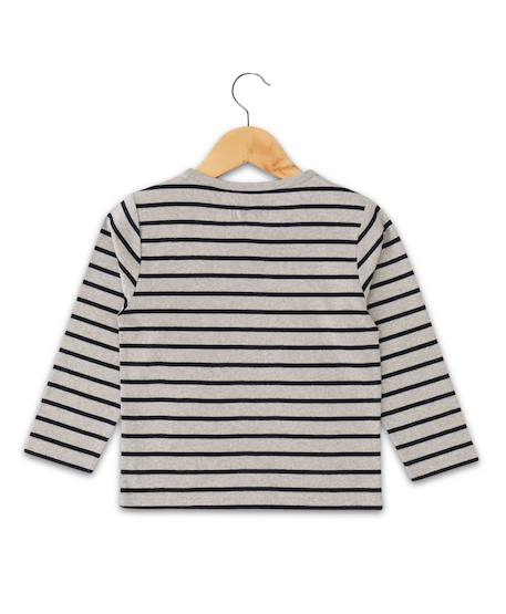 Mariniere manches longues 100% coton garçon Fond gris chine raye indigo 3 - vertbaudet enfant 