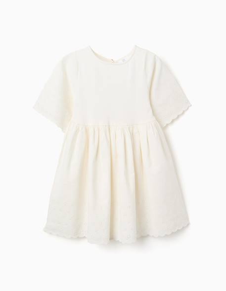 Robe à manches courtes en coton avec broderie anglaise Beige clair 1 - vertbaudet enfant 