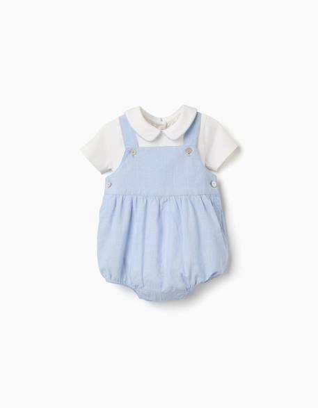 Ensemble body à manches courtes + barboteuse en coton Bleu clair 1 - vertbaudet enfant 