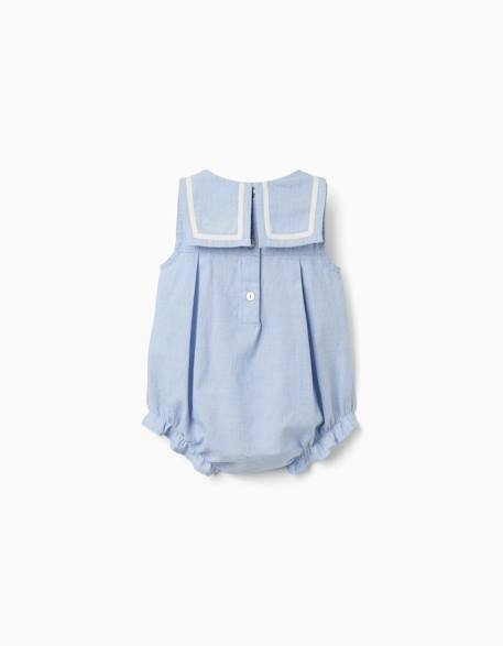 Barboteuse en coton avec col marin Bleu clair 2 - vertbaudet enfant 