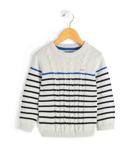 Pull garçon Fond gris chine raye indigo 1 - vertbaudet enfant 