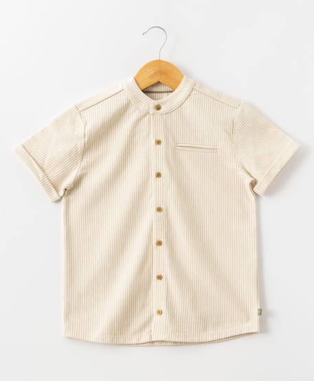 Chemise manches courtes 100% coton garçon Fond grege raye beige 2 - vertbaudet enfant 