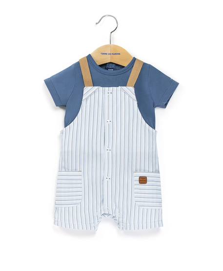 Ensemble salopette + haut 100% coton bébé garçon Raye blanc / bleu 2 - vertbaudet enfant 