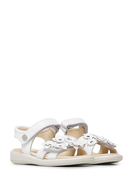 Sandales en cuir avec fleurs appliquées brahma Blanc- 2 - vertbaudet enfant 