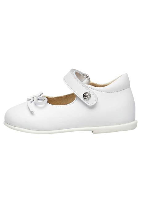Ballerines à nœud en cuir ballet Blanc-argenté- 3 - vertbaudet enfant 