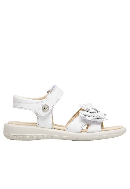Sandales en cuir avec fleurs appliquées brahma Blanc- 1 - vertbaudet enfant 
