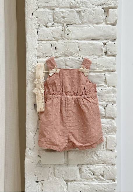Bébé-Barboteuse bébé en broderie anglaise + headband poésie d'été