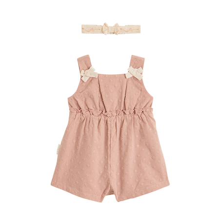 Barboteuse bébé en broderie anglaise + headband poésie d'été Rose 2 - vertbaudet enfant 