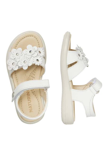 Sandales en cuir avec fleurs appliquées brahma Blanc- 4 - vertbaudet enfant 