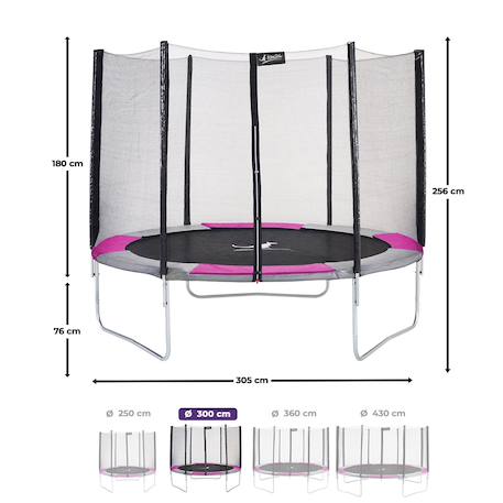 Trampoline rond ø 300cm avec filet, échelle, bâche et kit ancrage - ralli 300 Rose 3 - vertbaudet enfant 
