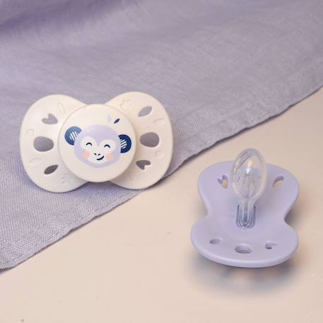 Sucettes anatomiques animaux - 6 à 18 mois Lilas/beige+Rose/beige+Rose/beige imprimé 2 - vertbaudet enfant 