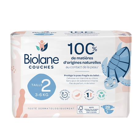 Couches écologiques taille 2 de 3 à 6kg - 28 couches Blanc 2 - vertbaudet enfant 