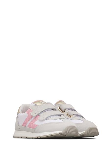 Sneakers en cuir et tissu miblo vl. Blanc-rose-platine 2 - vertbaudet enfant 