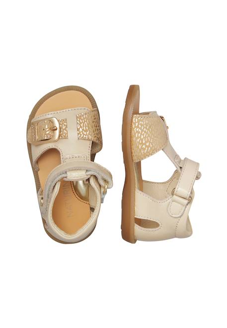 Sandales en cuir et en daim quarzo Blanc crème-+Rose poudré- 4 - vertbaudet enfant 