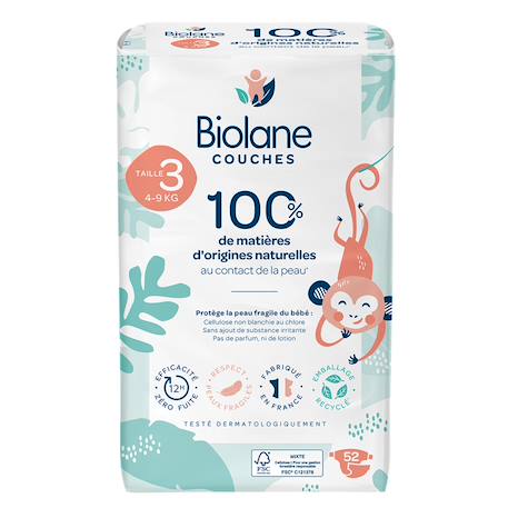 Couches écologiques taille 3 de 4 à 9kg - 52 couches Blanc 2 - vertbaudet enfant 