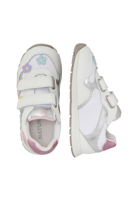 Sneakers en cuir et tissu avec fleurs Lucy vl. Blanc- 4 - vertbaudet enfant 